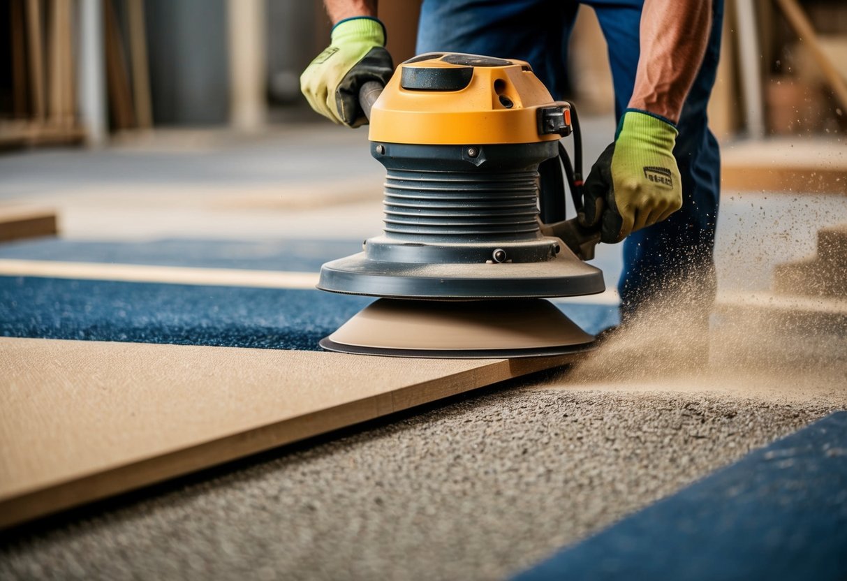 A drum sander in action, smoothing various surfaces with precision and efficiency. Different materials and textures being transformed under the rotating sanding drum
