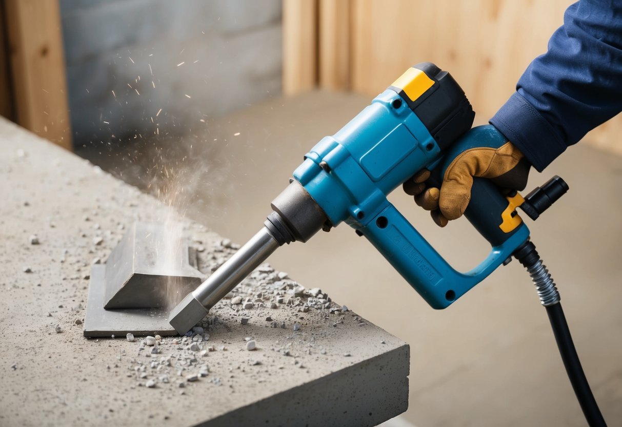 An air hammer in action, chiseling and shaping material with pneumatic power